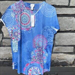 Chico's Blue and Pink Mandala Short Sleeve Top